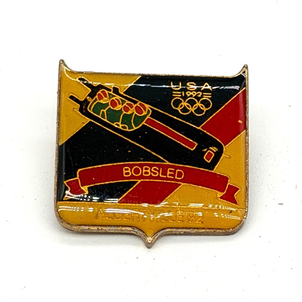 Vintage 1992 USA Olympic Bobsled Pin Albertville Winter Games Enamel Lapel Pin